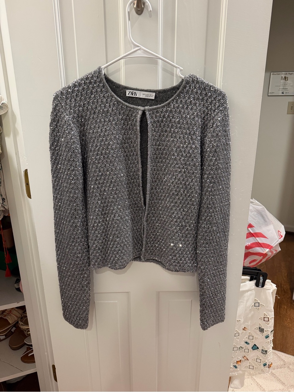 Zara Silver Metallic Knit Cardigan